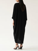 V-Neck Batwing-Sleeve Belted Midi Dress