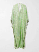 Sequin Deep V-Neck Fringe Kaftan Maxi Dress