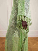 Sequin Deep V-Neck Fringe Kaftan Maxi Dress