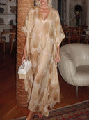 Exquisite Geometric Print Loose Batwing Kaftan Dress
