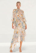 Irregular Hem Printed Chiffon Maxi Dress