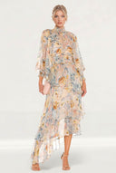 Irregular Hem Printed Chiffon Maxi Dress