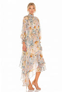 Irregular Hem Printed Chiffon Maxi Dress