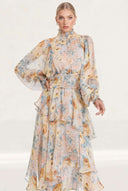 Irregular Hem Printed Chiffon Maxi Dress