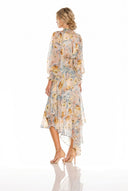 Irregular Hem Printed Chiffon Maxi Dress