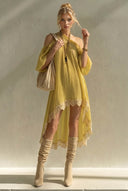 Slant-Shoulder Asymmetrical Hem Midi Dress