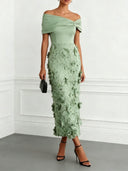 Elegant Floral Embroidered Off-Shoulder Maxi Dress