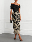 Elegant Floral Embroidered Off-Shoulder Maxi Dress