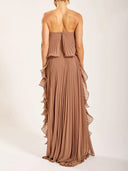 Elegant Strapless Pleated Ruffled Chiffon Maxi Dress