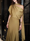 Elegant Asymmetrical One-Shoulder Satin Dress