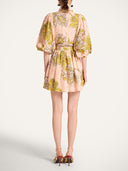 Exquisite Eyelet Lace Puff Sleeve Belted Mini Dress