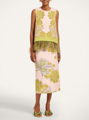 Feather Trim Top & Midi Skirt Two-Piece Set