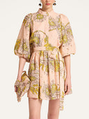 Exquisite Eyelet Lace Puff Sleeve Belted Mini Dress