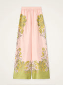 Exquisite Floral Feather Trim Crop Top & Wide Leg Pants Two-Piece Set