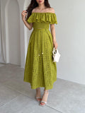Exquisite Cutout Embroidered Off-Shoulder Ruffle Two-Piece Crop Set