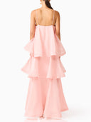 Elegant 3D Floral Applique Tiered Gown Maxi Dress