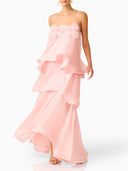 Elegant 3D Floral Applique Tiered Gown Maxi Dress