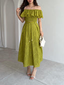 Exquisite Cutout Embroidered Off-Shoulder Ruffle Two-Piece Crop Set
