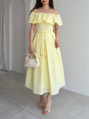 Exquisite Cutout Embroidered Off-Shoulder Ruffle Two-Piece Crop Set