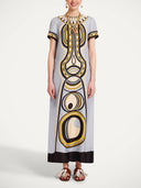 Retro Geometric Ethnic Print Short Sleeve Straight Maxi Dress