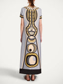 Retro Geometric Ethnic Print Short Sleeve Straight Maxi Dress
