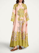 Elegant Retro Print Satin Tie-Waist Maxi Dress