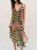 Casual Geometric Stripe Print Flowing Maxi Dress
