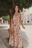 Fly-Sleeve Color Contrast Printed Maxi Dress