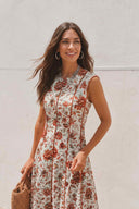 Fly-Sleeve Color Contrast Printed Maxi Dress