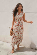 Fly-Sleeve Color Contrast Printed Maxi Dress
