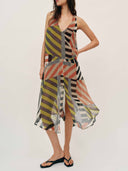 Casual Geometric Stripe Print Flowing Maxi Dress