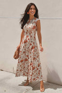 Fly-Sleeve Color Contrast Printed Maxi Dress