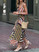 Casual Geometric Stripe Print Flowing Maxi Dress