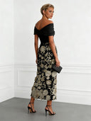 Elegant Floral Embroidered Off-Shoulder Maxi Dress