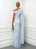 Elegant Floral Embroidered One-Shoulder Maxi Dress