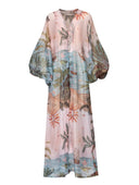 Retro Tropical Ship Print Sheer Chiffon Blouse