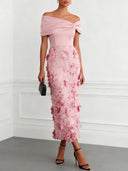 Elegant Floral Embroidered Off-Shoulder Maxi Dress