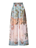 Retro Tropical Ship Print Sheer Chiffon Blouse