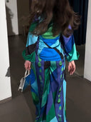 Exquisite Geometric Print Shirt & Wide-Leg Pants Two-Piece Set