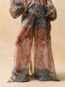 Retro Tropical Ship Print Sheer Chiffon Blouse