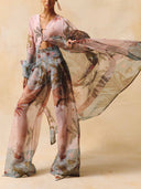 Retro Tropical Ship Print Sheer Chiffon Blouse