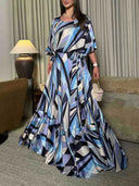 Geometric Print Batwing Shirt & Maxi Skirt Set