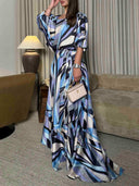 Geometric Print Batwing Shirt & Maxi Skirt Set