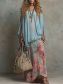 Boho Floral Print Flowy Chiffon Two-Piece Set