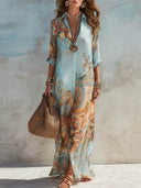 Bohemian Art Print Shirt Maxi Dress