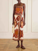 Retro Geometric Ikat Palm Tree Print Midi Dress