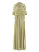 High Neck Pleated Cape Formal Maxi Dress