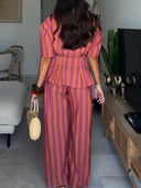 Retro Colorblock Stripe Two-Piece Set