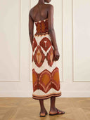 Retro Geometric Ikat Palm Tree Print Midi Dress