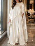 Elegant Satin Cape Wide-Leg Pants Set